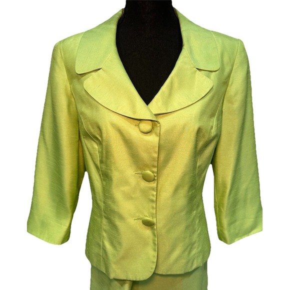 Nicolette 2pcs Skirt Suit Set Women's Size 12 Chatreuse Green Lined Vintage - Picture 6 of 14